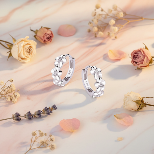 925 Sterling Silver Small Flower Hoop Earrings
