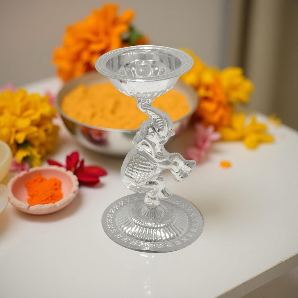 Vedha 925 Silver Elephant Diya 3.6 Inches