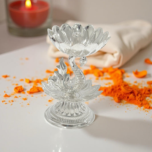 Vidhya 925 Silver Swan Diya 3.1 Inches