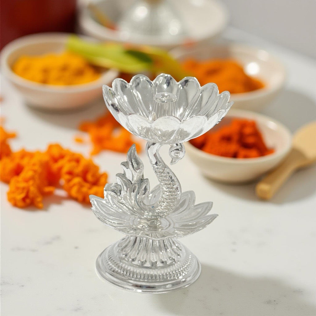 Vidhya 925 Silver Swan Diya 3.1 Inches
