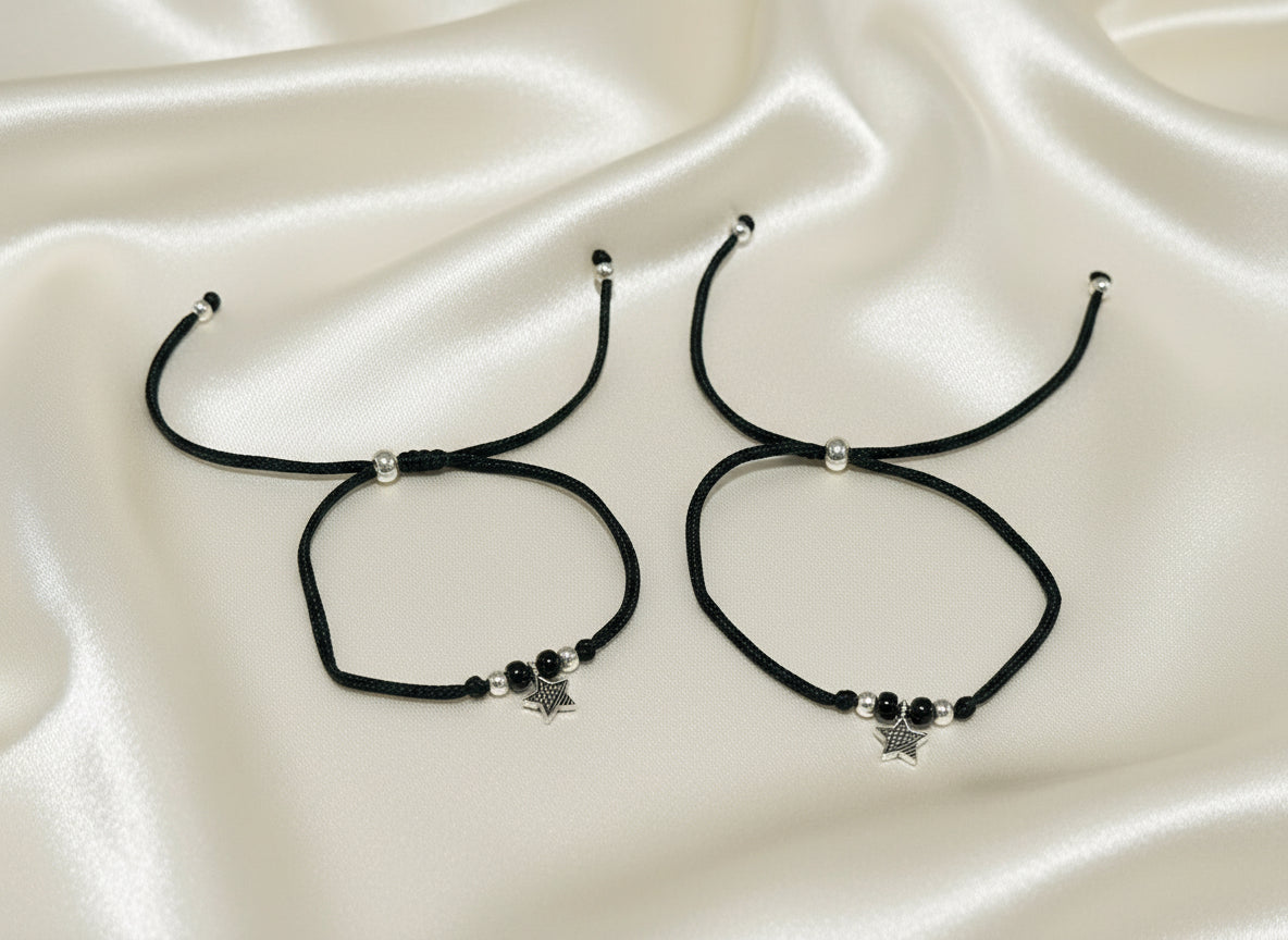 925 Silver Star Charm Black Thread Nazriya Payal