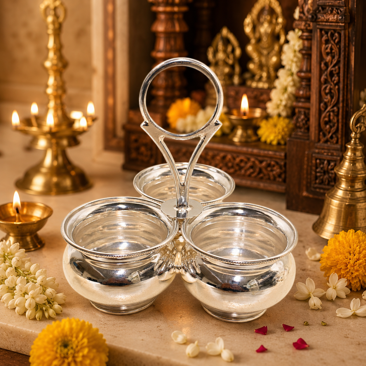 925 Silver 3 Cup  Plain Panchwala- 4.1 Inches