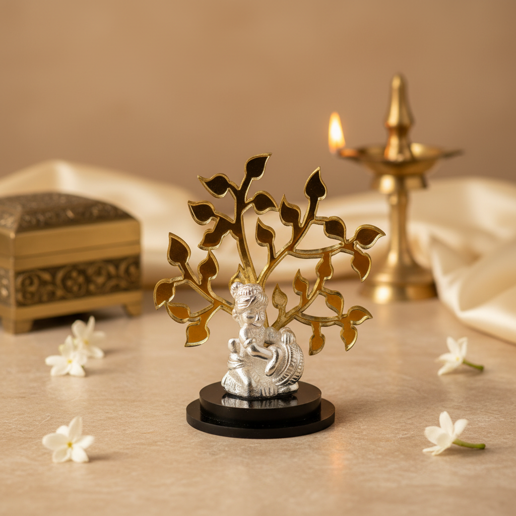 925 Silver Acrylic Tree Bal Krishna Idol