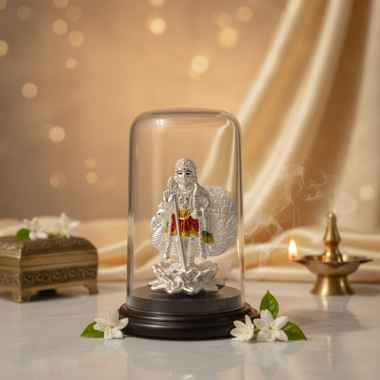 999 Silver Acrylic Case Mayil Vagana Murugar Idol