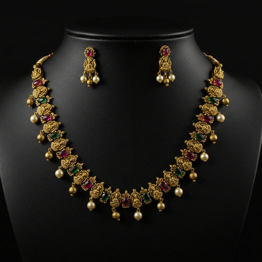 Akshatha CZ Lakshmi Antique Chocker Necklace and Earrings Set