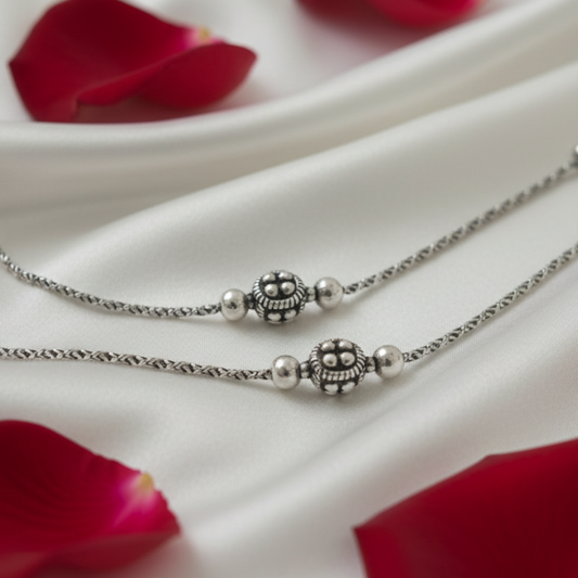 Riya-925 Antique Silver Anklet 10 Inches