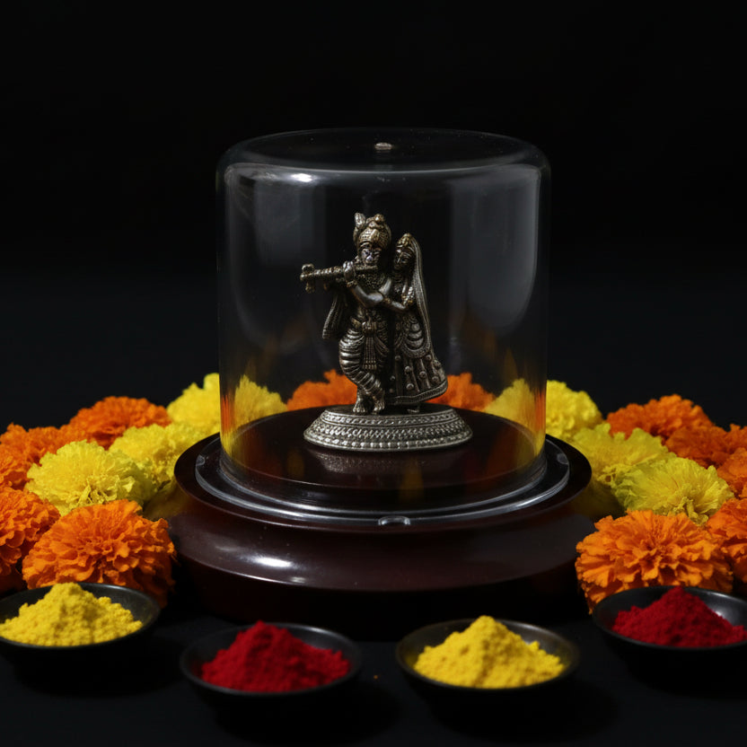 925 Silver Two Tone Radha Krishna Idol-Acrylic Case