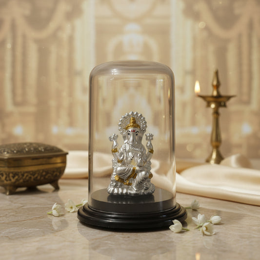 999 Silver Acrylic Case Raja Ganapathy Idol