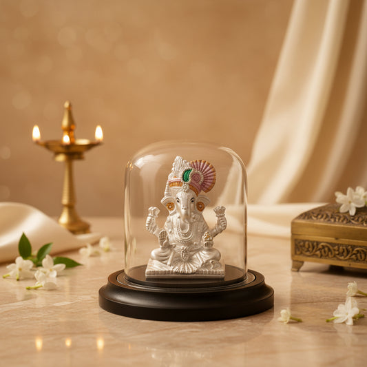 999 Silver Acrylic Case Maha Ganapathy Idol