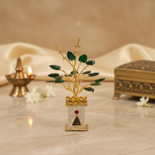 Gold Plated Silver Red Kundan Tulsi Plant