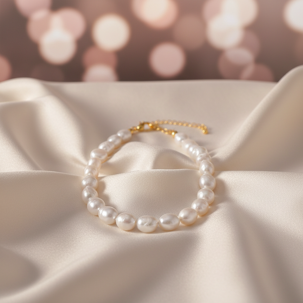 Gold Plated Silver Gathered Pearl Necklace