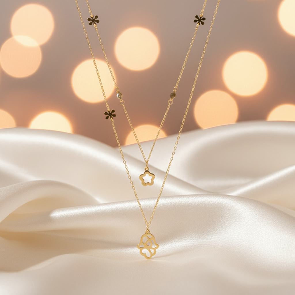 Gold Plated Silver Two Layer Charm Necklace