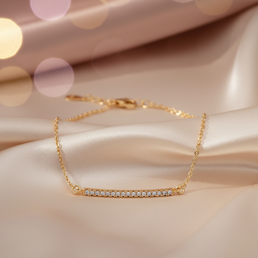 Micro Pave CZ Bar Silver Bracelet