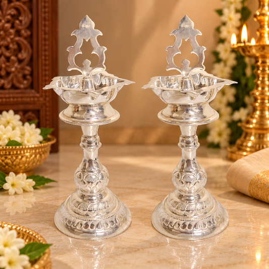 925 Silver Aanya Nakash kuthuvilakku- Kundhulu 6 Inches