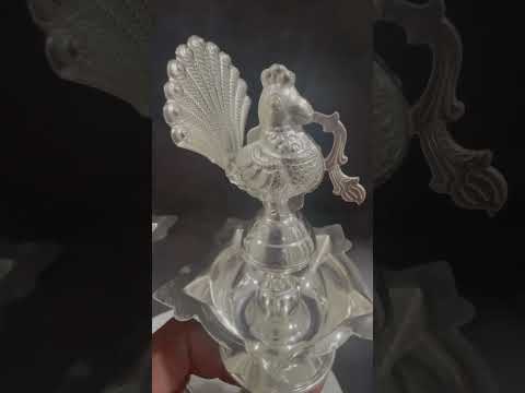925 Silver Nakash Peacock Diya 8 Inches