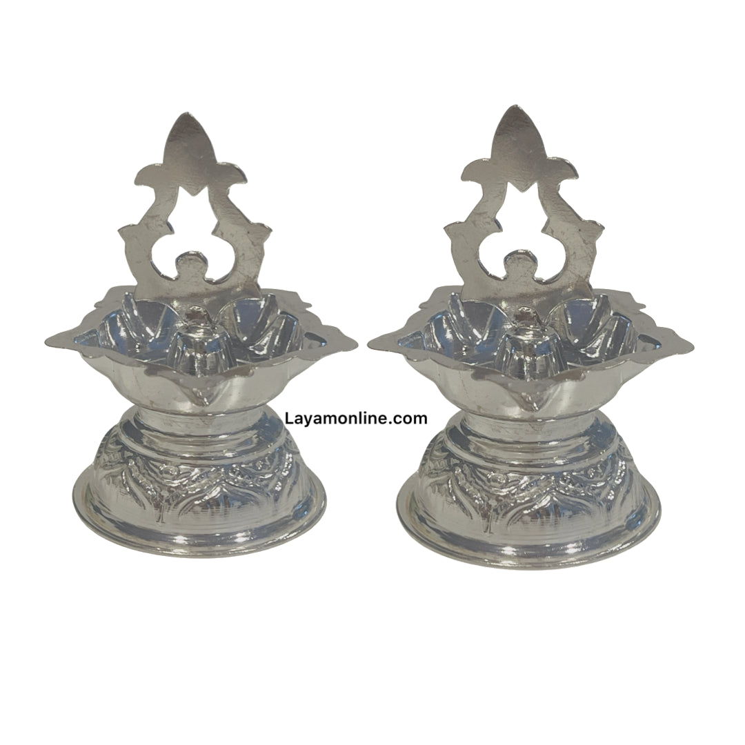 Silver Mini Tanjore Deepam with Nagas Work (Kuthu Vilakku)- 1 pair