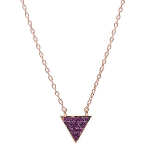 LabTriangle Pave Ruby  Silver Pendant Necklace