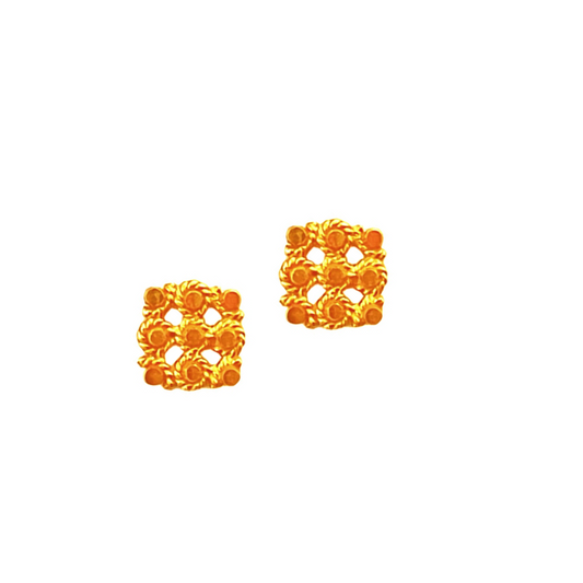 18KT Gold Checked Diamond Pattern Stud Earrings