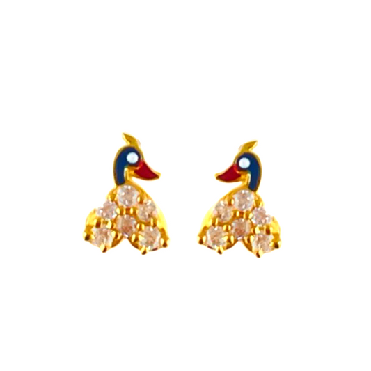 18KT Gold Peacock Heart Stud Earrings