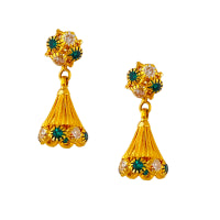 22KT Gold White-Green Stone Jumkha Earrings
