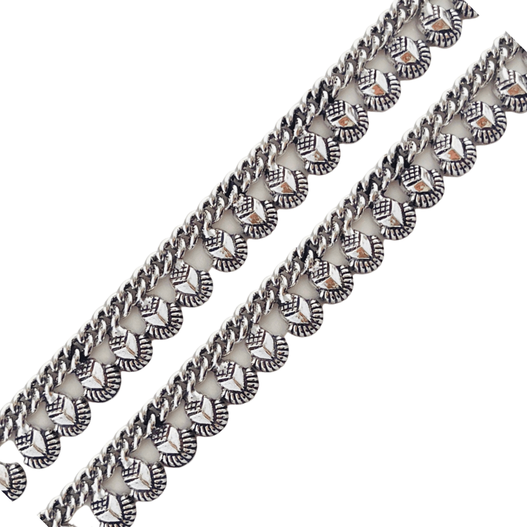 Silver Oxidized Scallop Drop Anklet-10 Inches
