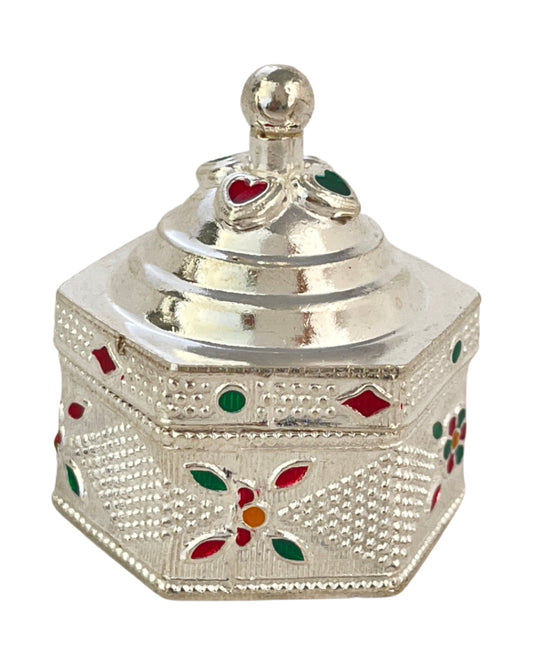 Silver Hexagon Kumkum Box