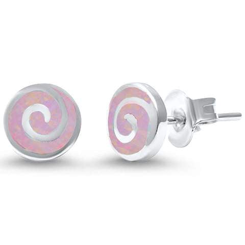Round Pink Opal Swirl .925 Sterling Silver Earrings
