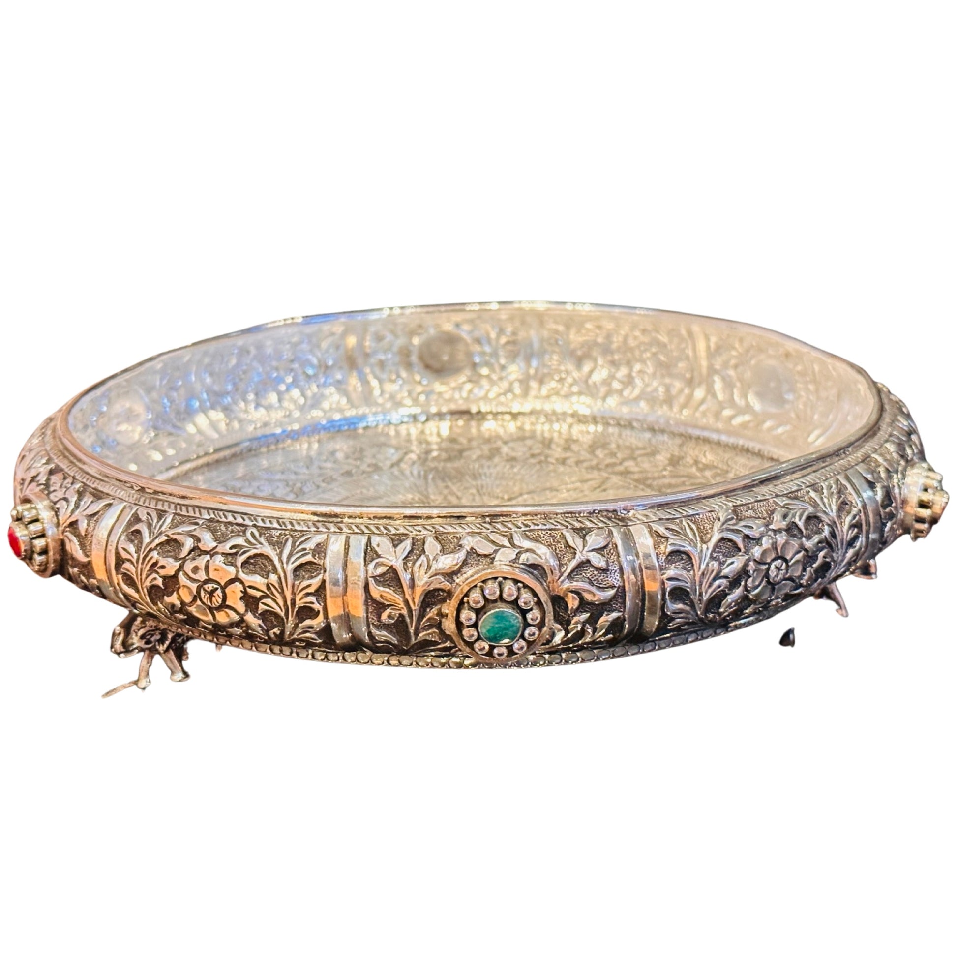 antique silver pooja  plate with kundan work