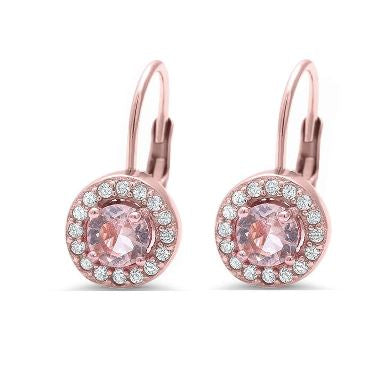 Rose Gold Plated Halo Morganite & CZ Earrings