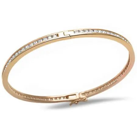 Square Cut Fine Yellow Gold Plated Cubic Zirconia .925 Sterling Silver Bangle Bracelet