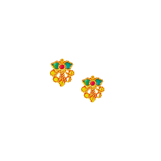 18KT Gold Golden Cherry Pattern Enamel Stud Earrings