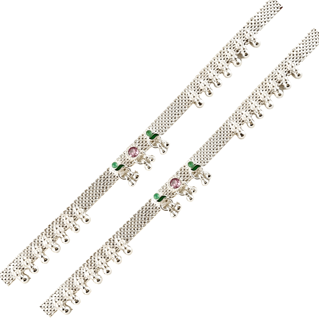 Silver Flat Chain Round Drop Anklet-10 Inches
