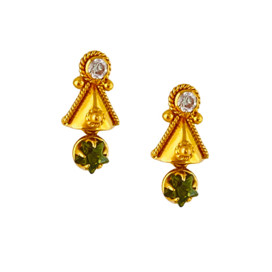 22KT Gold Gold Green Signity Star Drop Earrings
