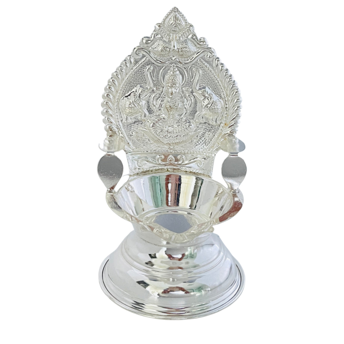 Silver Gajalakshmi-Kamakshi Deepam 4 Inches