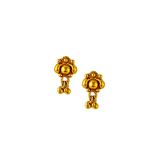 22KT Gold Gold Floral Round Drop Earrings