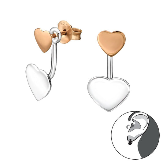 Silver Two Tone Heart Ear Jacket