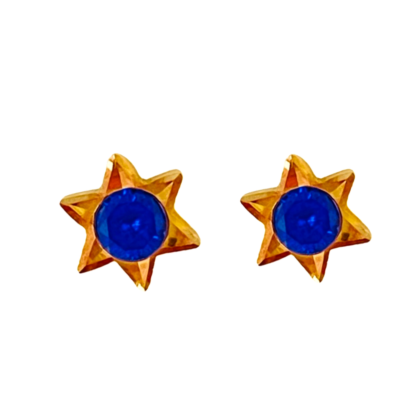18KT Gold Blue Star Stud Earrings