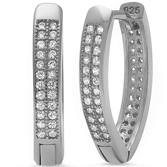 Micro Pave Cz V Shape.925 Sterling Silver Hoop Earring