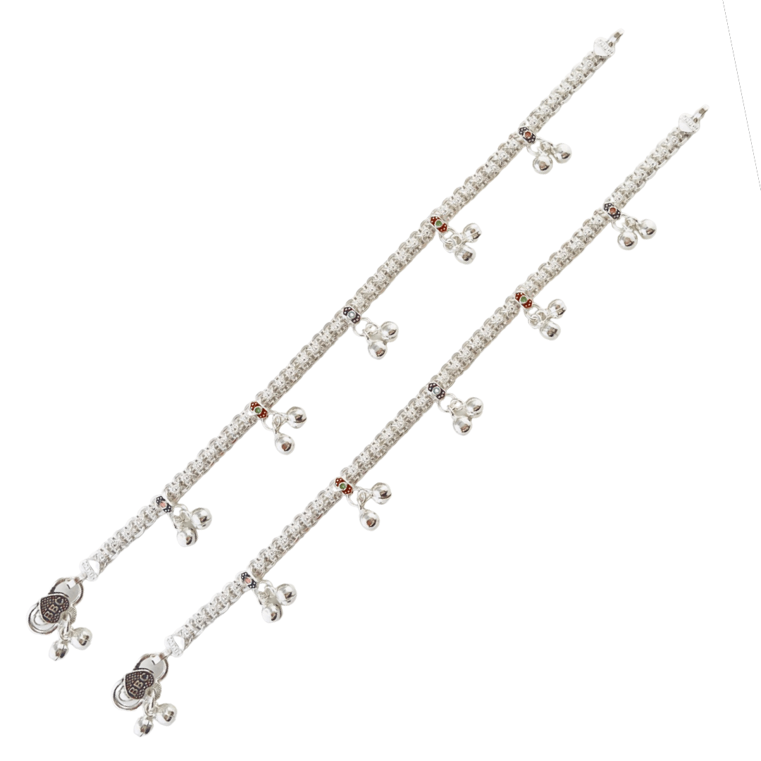 Silver Cross Knit Enamel Pentagon Anklet-8 Inches