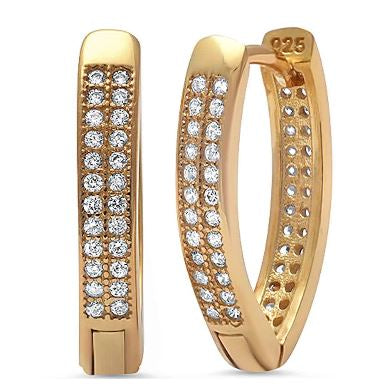 Yellow Gold Plated Micro Pave V Hoop Earrings