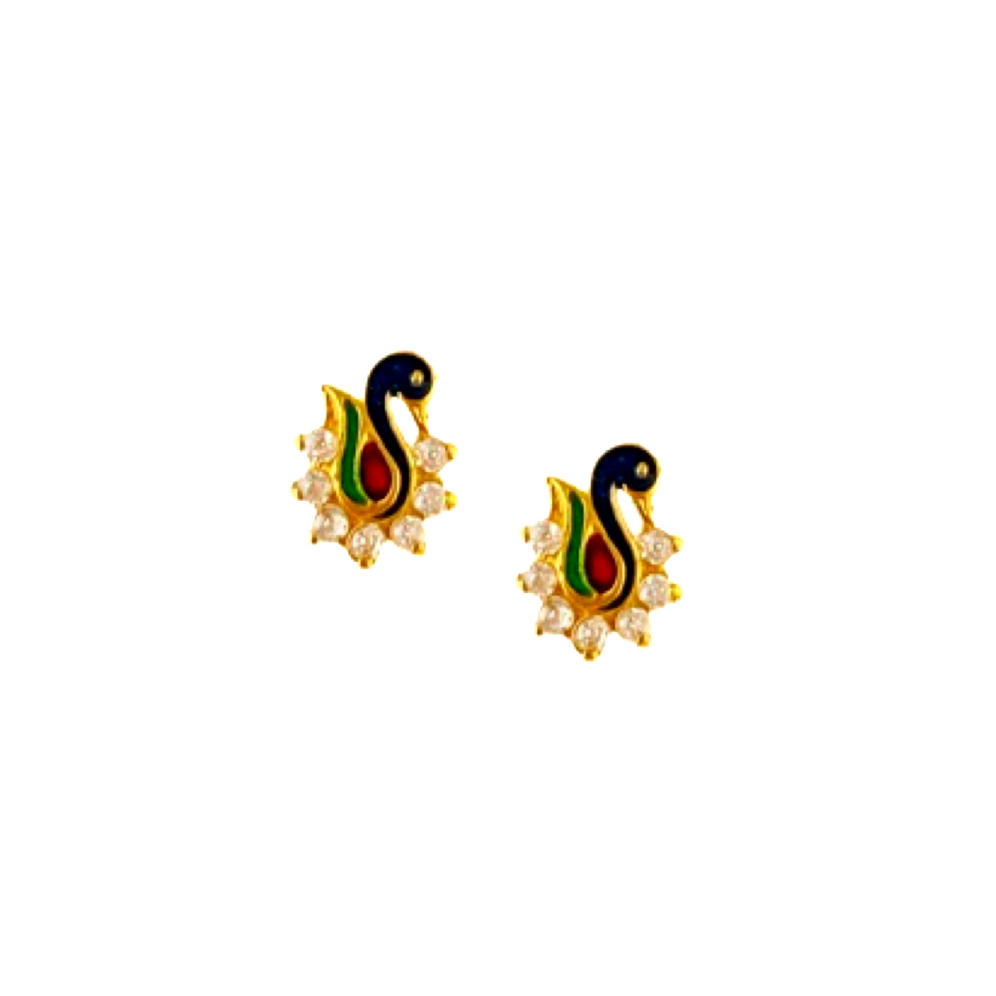 18KT Gold Enamel Peacock Earrings