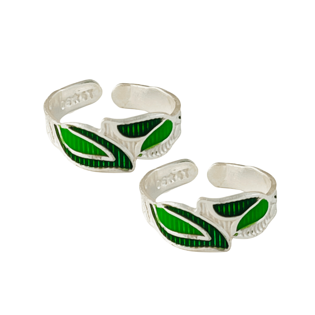 Silver Green Enamel Toe rings
