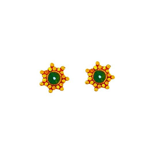 18KT Gold Dotted Star Green enamel Stud Earrings