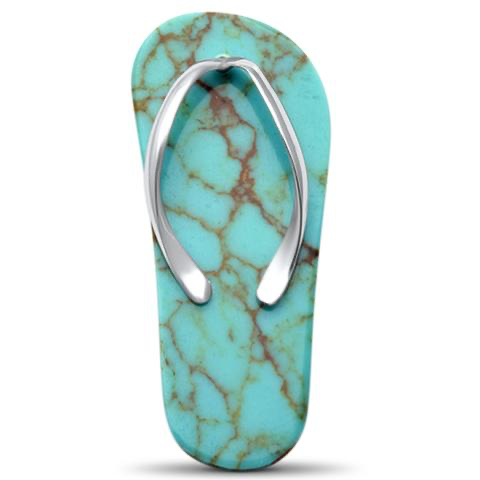 Sterling Silver Turquoise Beach Design Sandal Flip Flop Charm Pendant 