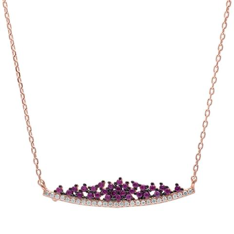 Rose Gold Plated Ruby & Cubic Zirconia Crown .925 Sterling Silver Pendant Necklace