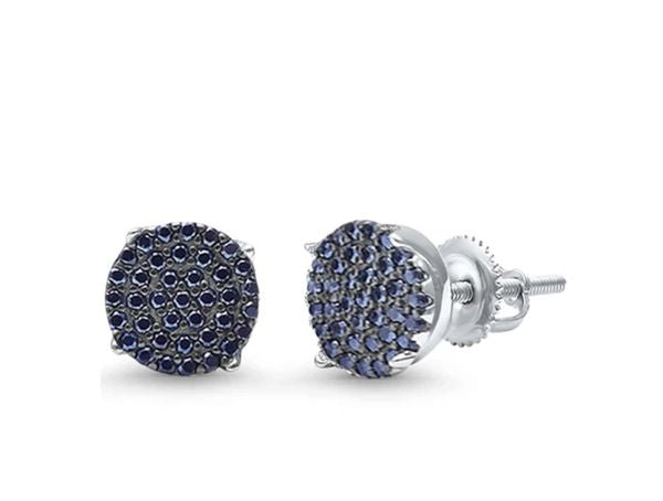 Silver Black Micro Pave Round Screw back Stud Earrings.
