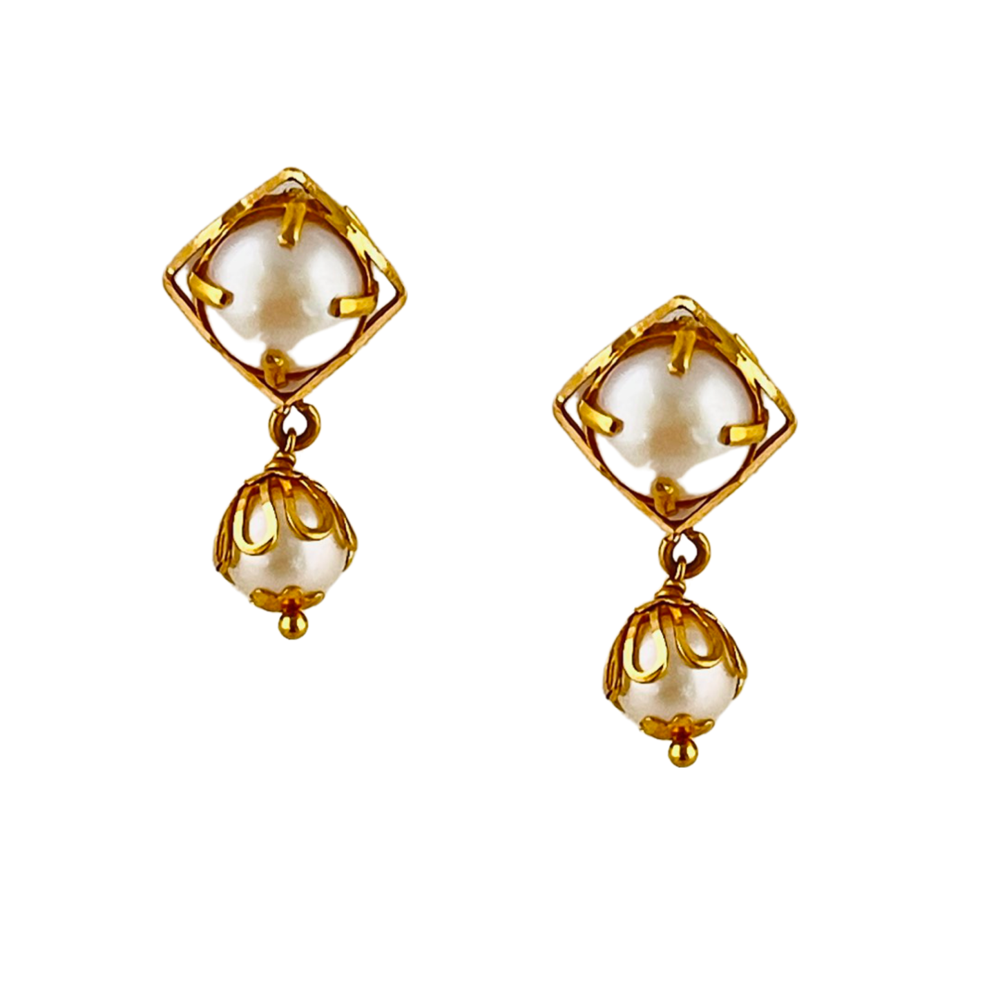 22KT Gold Peral Drop Earrings