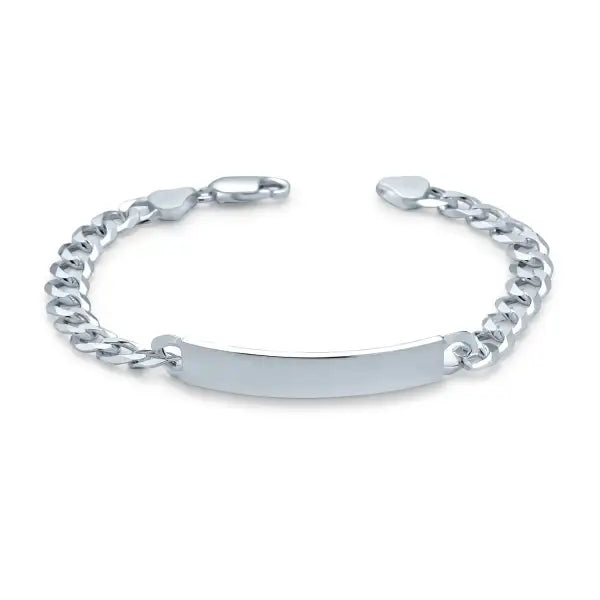 Silver Engravabale Curb Link ID Bracelet 7mm-7 to 8 inch