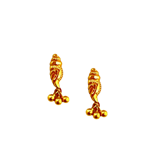18KT Gold Sea Shell Three Cluster drop Earrings