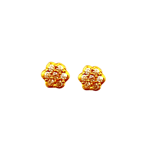 18KT Gold White Stone Floral  Stud Earrings